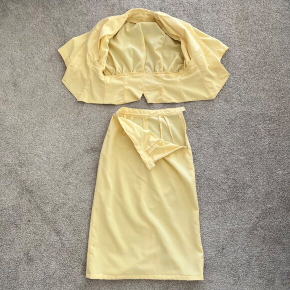 Vintage Handmade 1950s 2-Piece Yellow Linen Blouse and Skirt Set Single Stitch - Picture 6 of 13